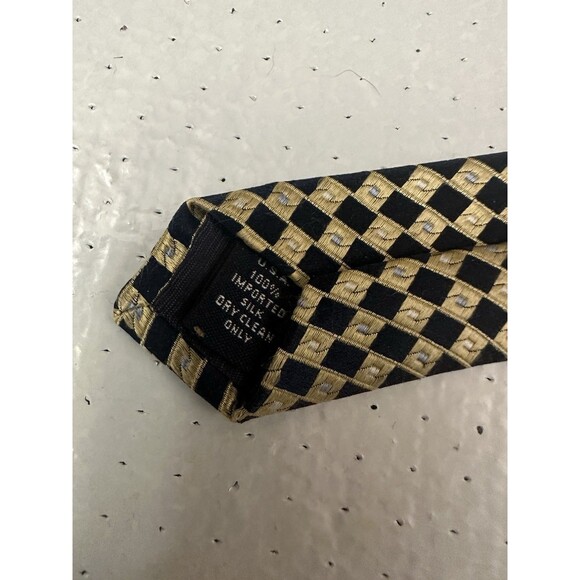 Roundtree & Yorke Collegiate Necktie Blue Yellow L W 100% Imported Silk - Picture 3 of 5